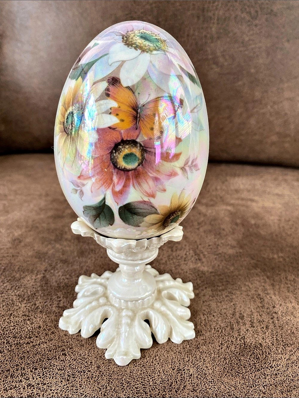 Floral Decorative Egg on Pedestal